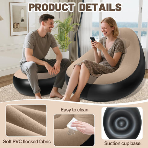 Pump)1PK Inflatable Chair for Adults,Portable Inflatables Chairs with Ottoman,Flocked Surface inflatables