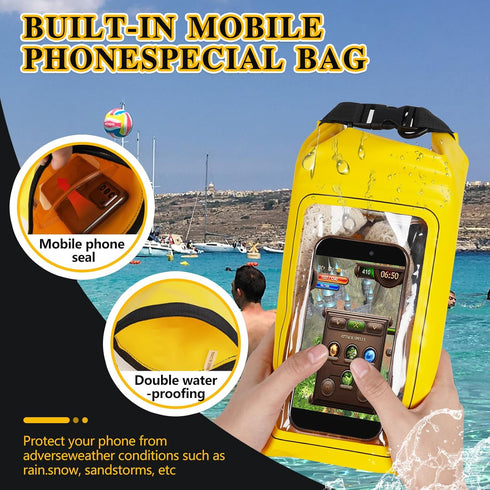 IP68 Waterproof Dry Bag 2L - Roll Top Pool Bag with Phone Pouch, Large Waterproof Accessories for Kayaking & Camping