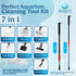 Aquarium Cleaning Tools 7 in 1 - Fish Tank Cleaning Kit with Algae Scraper, Scrubber Pad, Adjustable Telescopic Long Handle, Fish Net, Gravel Rake, Fork & Brush - Saltwater & Freshwater Fish Tank