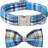 Unique Style Paws Plaid Dog Collar with Bow, Adjustable Soft and Comfy Bowtie Collars for Small Medium Large Dogs (XS)