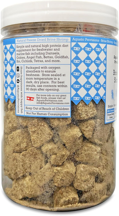 2.5 oz, Aquatic Provisions Freeze Dried Brine Shrimp Cubes Fish Food for Freshwater and Marine Aquarium Species