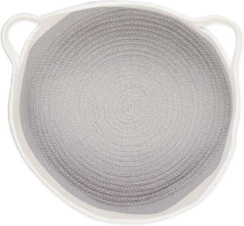 Bone Dry Pet Storage Collection Decorative Cotton Rope Basket/Bed, 15.75x6.25, White/Gray Cat Ears