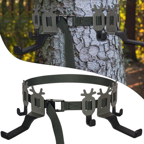 Highwild Treestand Strap Gear & Bow Hangers - Multi-Hook Accessory Holder for Hunting Gears, 3 Gear Hooks + 2 Bow