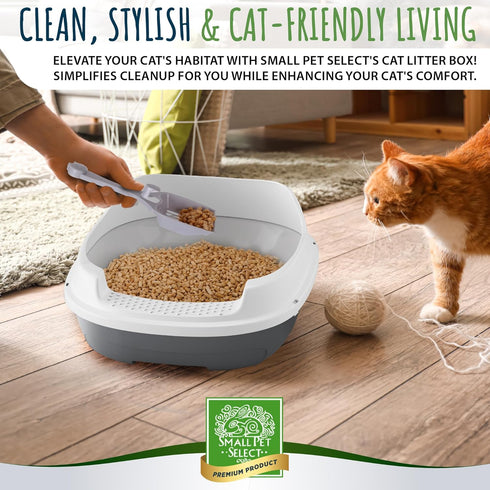 Small Pet Select Pine Pellet Cat Litter Box with 5 Pee Pads and Litter Scoop, Easy to Clean System