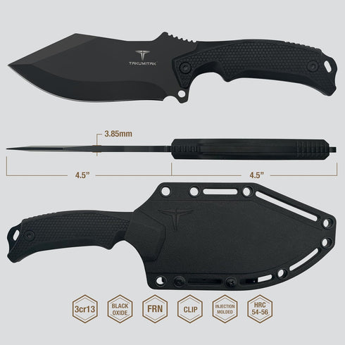 Hunting Survival Cleaver Knife, 9" Full Tang Fixed Blade with Extra FRN Handle Scales, MOLLE Clip Carry