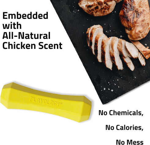 Playology Squeaky Dog Toy Fetch Stick | Durable Rubber, Chicken Scented, Large Dogs, Non-Toxic, Floating Toy