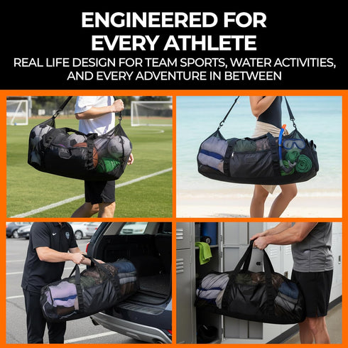 129L 35" Swimming, Fitdom Large Mesh Duffle Bag for Scuba Dive or Snorkel Equipment. Best for Water Sports & Beach