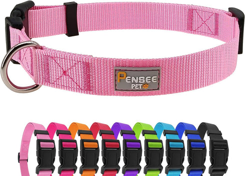 Pink Basic Adjustable Dog Collar for Small Medium Large Dogs, Breathable Quick Release Nylon Pet Collar
