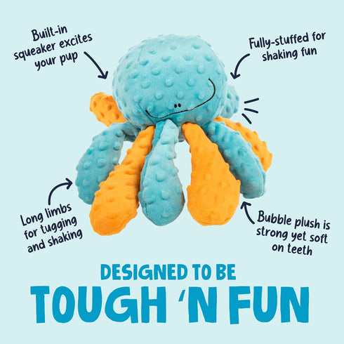 goDog Crazy Tugs Octopus Squeaky Plush Tug Dog Toy with Chew Guard Technology, Durable Fabric & Squeaker for Active