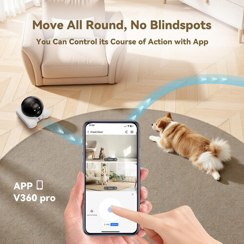 AEZ 1080P 2-Way Robot Camera on Wheels Dual Lens,Indoor Movable Security Camera with Talk,Blinky Bot with Night