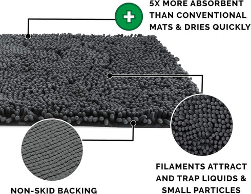 Furhaven 30" x 21" Highly Absorbent Dog Door Mat, 100% Washable, Chenille Rug for Entryway, Charcoal