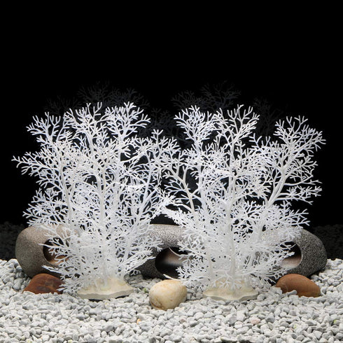 JIH Aquarium Decor Plastic Plant Small, Fish Tank Ornament Artificial Plants 8 inch (White, 2 Pcs)