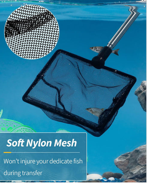 Pawfly Aquarium Fish Net - Extendable 9-24 Inch Long Handle for Betta Fish Tank, Small Koi Pond and Pool