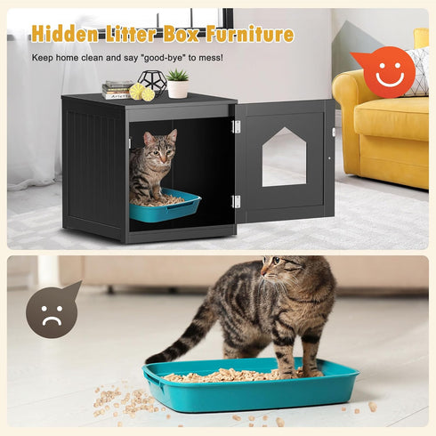 Cat Litter Box Enclosure Hidden Kitty Litter Box Furniture Indoor Cat Box Cabinet House Side Table Nightstand Washroom