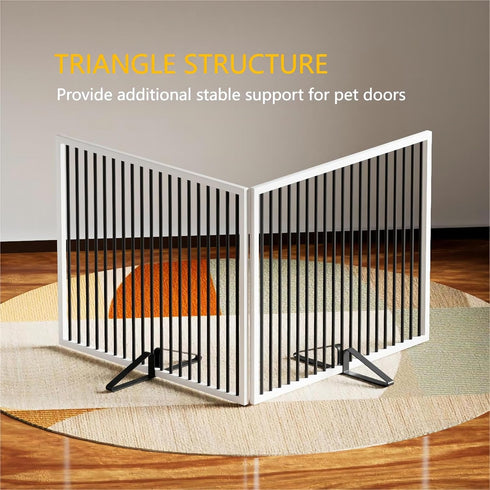 Freestanding Pet Gate with Metal Triangle Support Feet, Set of 2 for Extra Wide Foldable Dog Gates (Black)