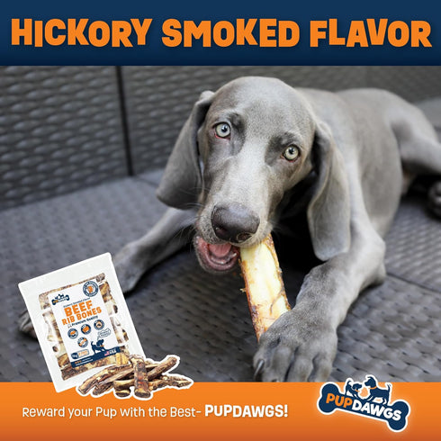 8-10 (16 Pack) Single Ingredient Dog Bones - Made in USA Beef Rib Bones - Natural Dog Bones for Aggressive Chewers