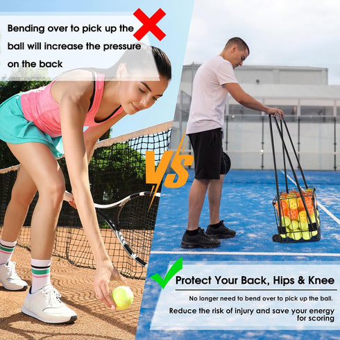 Portable Pickleball & Tennis Ball Collector - Easily Pick Up Pickleball Retriever Basket Ball Caddy Carrier Picker