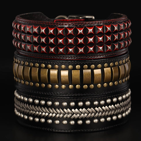 PET ARTIST Soft Leather Dog Collar for Large Dogs - Luxury Genuine Leather with Rivet Studded, 2 inch Wide (Fit 18-23")