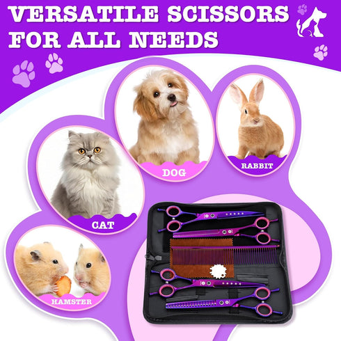 7" 6 1 Set Dream Reach Dog Grooming Scissors - Professional in Pet Scissors Sharp and Durable Shears Thinning, Chunker