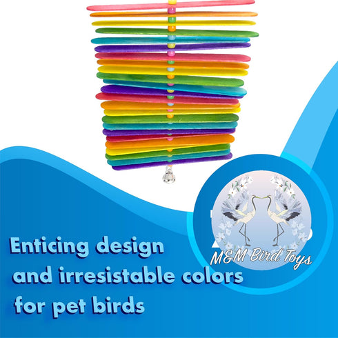 1112 by M&M Rainbow Chew Stick - Handcrafted Breakable Turnable Hanging Bird Cage Toy, Bright Colors, Spinning Sticks