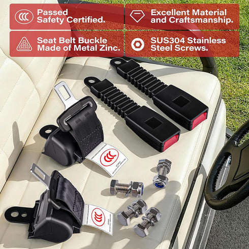 KyuerWK (2 Golf Cart Seat Belts, Retractable Universal Seat Belt Kit, Fits Club Car, EZGO, Yamaha PCS)