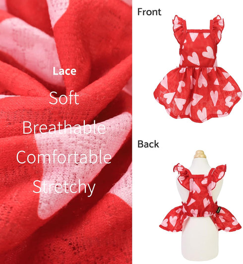 Fitwarm Valentines Day Sweet Heart Dog Dress, Holiday Outfit for Small Dogs Girl, Pet Cat Apparel, Red, Pink, Small