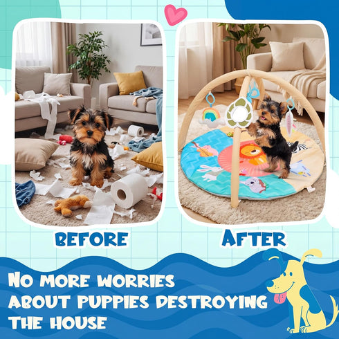Sunnymove 30 30 20 Inch, Puppy Play Gym, Dog Cat Activity Mat with Squeaky Toys, Interactive Sensory Mat for Pets, x x