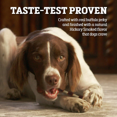Rawhide Dog Treats | Healthy, Grass-Fed Buffalo Jerky Raw Hide Chews | Hickory Smoked Flavor | Jerky Kabob, 18 Count