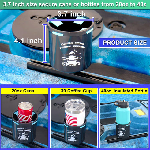 Kayak Cup Holder with Rubber Tabs, Drink Holder, Fishing Tool and Lures Storage, Track Mount Accessories