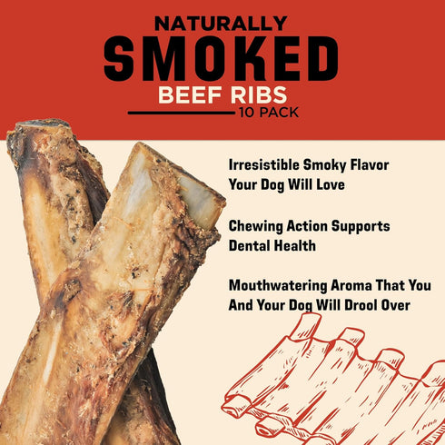 Barkworthies USA Hickory Smoked Rib Bones for Dogs - 10-Pack All Natural Long Lasting Smoked Dog Bones