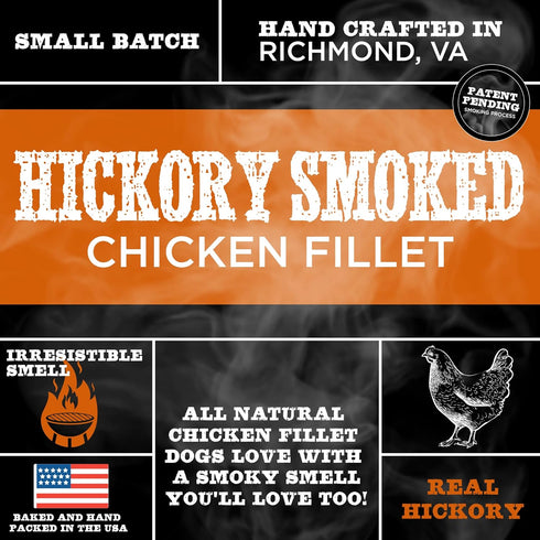 Premium Hickory Smoked Chicken Jerky Dog Treats - Dehydrated Chicken Breast Fillet Treats, 8 oz, Grain Free