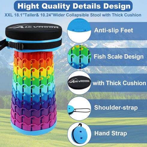 2026 H18.1 D10.24 600Ib,Collapsible ALEVMOOM Collapsible Stool with Thick Cushion, More Sturdy Capacity Adjustable