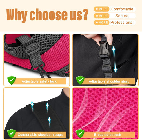 YUDODO Dog Backpack Carrier with Storage Pockets, Breathable Front Pack for Small Dogs and Cats (L(9-14lbs), Rose)