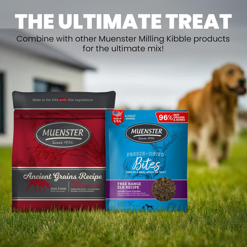 Muenster Freeze Dried Dog Food Topper Bites (16oz) - Farmhaus Elk Freeze Dried Raw Dog Food with Organic Minerals