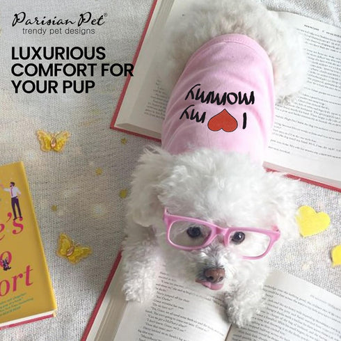 Parisian Pet Dog T-Shirt, 100% Cotton, Pink, with 'I Love My Mommy' Embroidery, Sleeveless Vest for Large Dogs, 5XL