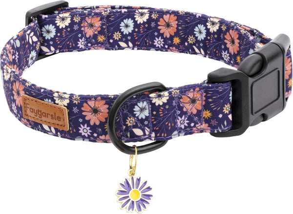 Faygarsle Floral Dog Collar for Girls, Soft Fancy Pet Collar with Flower Design for Small Medium Large Dogs (Purple, M)