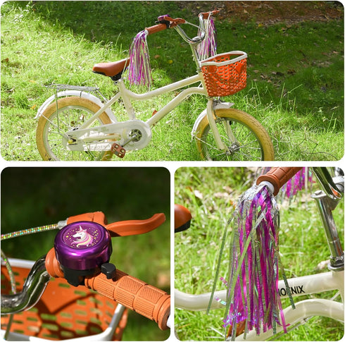 Kids Bike Bell with 2 Pcs Streamers - Cute Bicycle Pinwheel Accessories for Boys and Girls