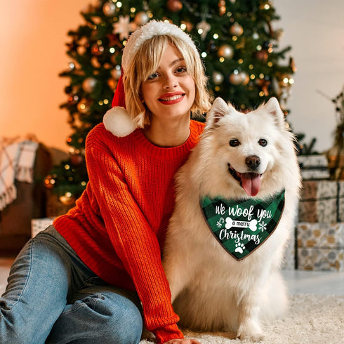 4 Pack Christmas Dog Scarves - Plaid Triangle Bandanas for Small to Large Dogs and Cats - Holiday Gift Set