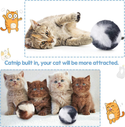 Skylety 8 Pieces Cat Pom Poms Ball with Catnip, Soft Plush Fuzzy Balls for Kitten Interactive Play