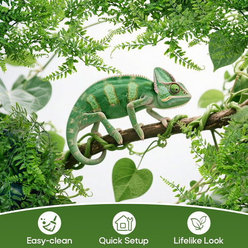 RAINFLOW 2PCS Decor(L31.5) Reptile Plants for Terrarium - Fake Hanging Terrarium Plants, Artificial Boston Fern