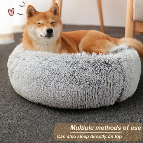 Small Dog Bed, Donut Cuddler Nest Warm Soft Plush Faux Fur Washable Dog Bed, Non-Slip Bottom for Medium Small Dogs,