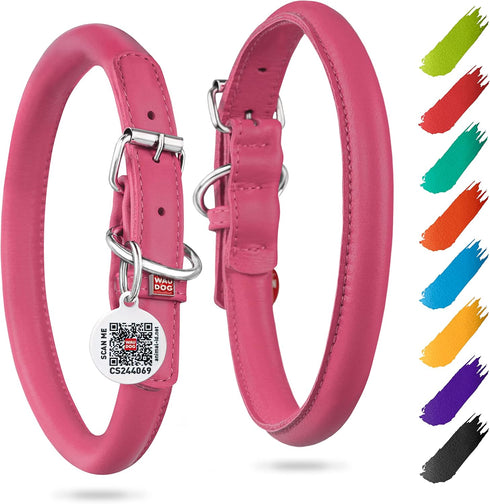 WAUDOG Ultra Soft Rolled Leather Dog Collar for Small Medium Large Dogs - Soft Padded Collars for Male and Female