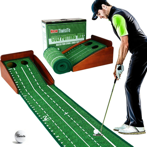 TiwisiTe Putting Green Indoor, Putting Mat with Automatic Ball Return - Solid Wood