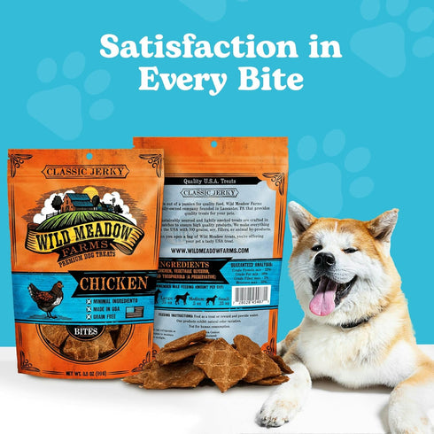 Wild Meadow Farms Classic Chicken Bites, Grain-Free Soft Jerky Treats for Dogs, 3.5 Ounce Pouch, All-Natural, Ideal for