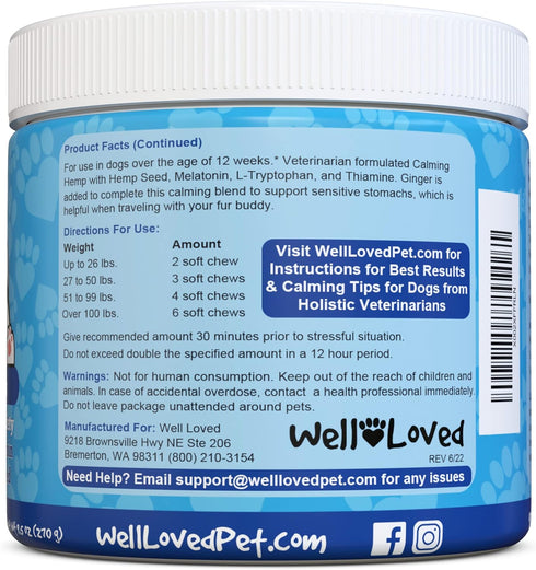 90 Count Well Loved Calming Chews for Dogs - Dog Calm Treats, Made in USA, Vet Developed, Behavior Support, Stress