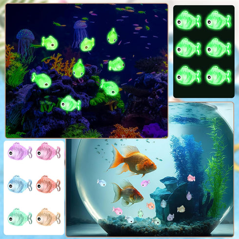 48 Pcs Mini Resin Fish Figurines, Glow in The Dark Tiny Fish Ornament Decorations for Aquarium Fish Tank