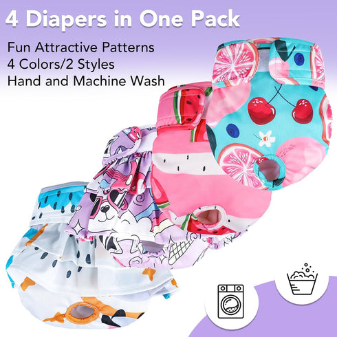 4 Packs XPCARE Reusable Dog Diapers - Absorbent, Leak-Proof for Female Dogs (Large)