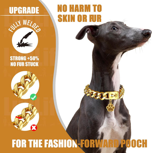 Dog Chain Collar - 15mm 19mm Thick with Quick Release Buckle, 18K Gold Chain for Small Medium Large Dogs (19MM, 22")