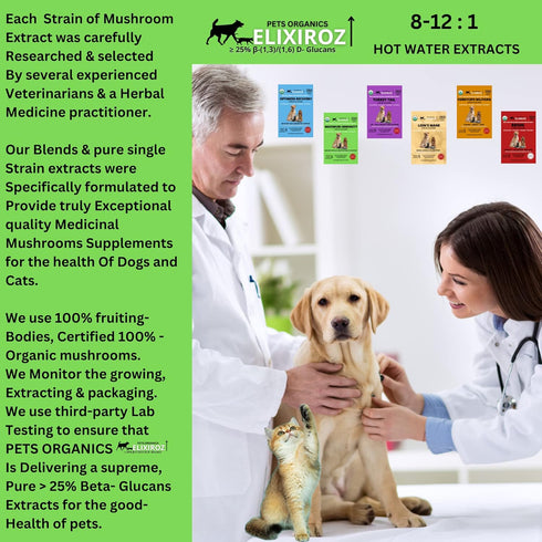 MAXIMUM IMMUNITY: >25% ß-glucan 100% Mushrooms Extracts for Dogs & Cats, Immune & Digestive Support, 250 SERVINGS