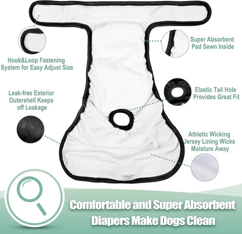 3 Pack wegreeco Washable Female Dog Diapers Highly Absorbent Reusable Diapers for Dog in Heat Dog Period Diapers